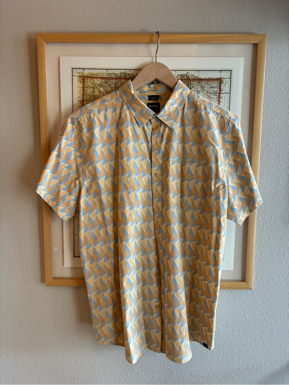 Prana Short-Sleeve Geometric Button-Up Shirt - Yellow & Light Blue